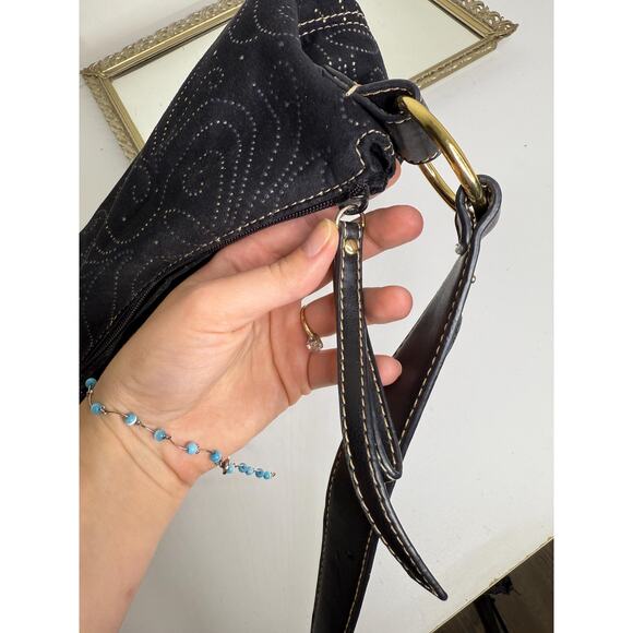 Vintage Madison Studio Black Suede Shoulder bag , top handle bag with gold deta - Picture 9 of 10